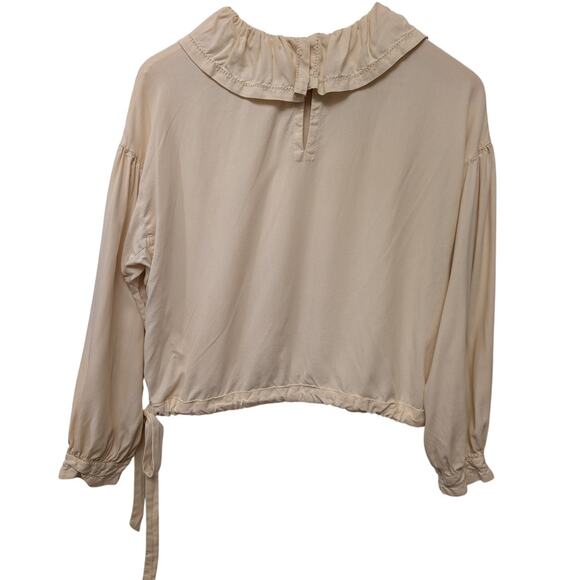 Doen Silk Crysanthe Waist Tie Top Cream Ruffle Collar Cottagecore Fairy Whimsy - Picture 3 of 7
